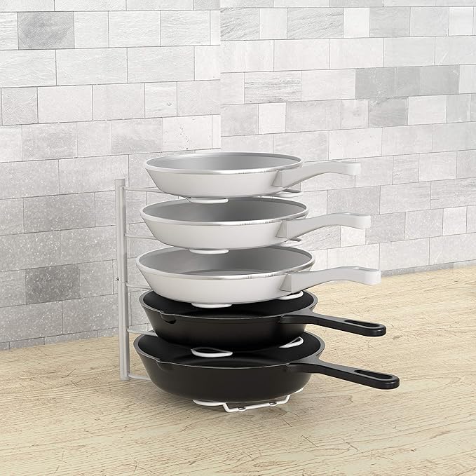Deco Brothers Pan Organizer Rack for Kitchen Cabinet and Counter, White - Image 2