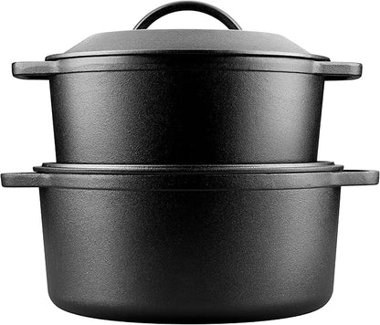 VORRINGARD Pre-Seasoned Cast Iron Dutch Oven with Lid, Round and Dual Handles, for Stovetop, Camping, Grill, Induction, Electric, Black, 4.5qt