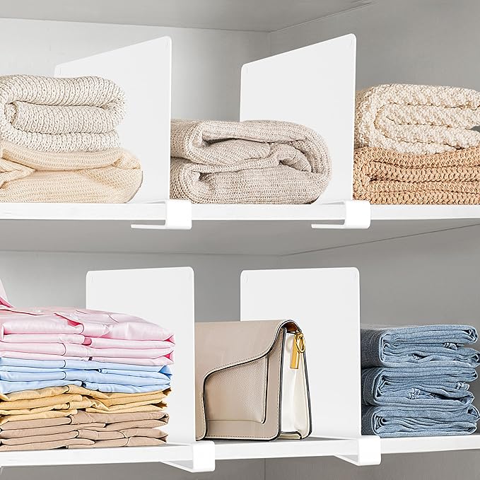 HBlife 6 Pcs White Acrylic Shelf Dividers, Vertical Purse Organizer for Closet Perfect for Sweater, Shirts, Handbags in Bedroom and Kitchen, Closet Separators for Organization Cabinet - Image 6