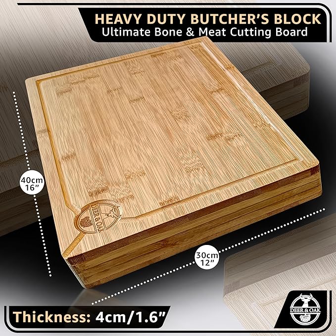 Deer & Oak Premium Solid Wood Cutting Board (15.8 X 11.8 X 1.5 inches) - Extra Thick - Brown with Black Accents - Chopping Board