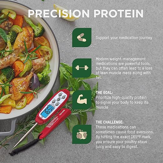 Taylor Digital Instant Read Meat Thermometer for GLP-1 High Protein Meal Prep – Waterproof Kitchen Probe for Chicken, Steak, Lean Cuts, Grill, BBQ – Fast Temperature Check, Blue Backlight Display, Red - Image 5