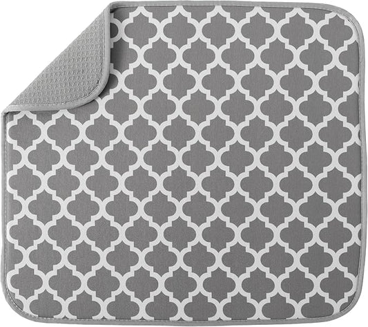 S&T INC. Dish Drying Mat, 16” x 18”, Absorbent Microfiber Kitchen Counter Mat, Dish Drying Pad for Dishes, Utensils, Pots and Pans, Large, White Trellis by STINC