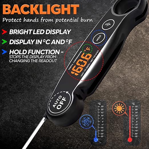 1 Second Instant Read Food Thermometer Rechargeable Meat Thermometer Digital Kitchen Thermometer - Fast & Accurate Food Thermometer for Cooking, Grill Thermometer, BBQ Thermometer Waterproof - Image 5