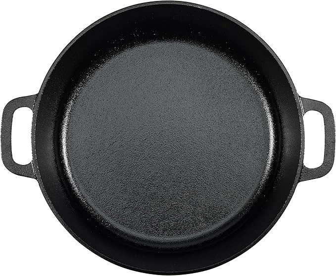 Amazon Basics Pre-Seasoned Cast Iron Dutch Oven Pot with Lid and Dual Handles, Oven Safe, Heavy-Duty, 7-Quart, Round, Black - Image 3