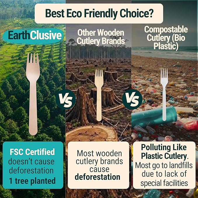 Disposable Wooden Forks For Eating - 300pcs - Heavy Duty & Sharp - Our Guilt-Free FSC Certified Wood Protects Forests - A Great Alternative to Bamboo Forks Disposable - Image 7