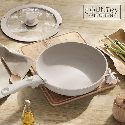 Country Kitchen Cookware Set with Removable Handle, Oven & RV Safe Pots and Pans Set, Cream Rhombus, Original - Image 9
