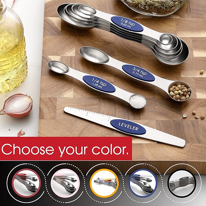Spring Chef Stainless Steel Magnetic Measuring Spoons Set of 8 with Leveler, Heavy Duty Teaspoon & Tablespoon Measuring Spoons With Strong N45 Magnets, Kitchen Gadgets for Baking & Cooking - Sapphire - Image 6
