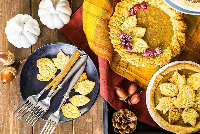 R&M Autumn Theme Pastry & Cookie Stamper set of 4. Assorted Designs & Colors, Turkey, Acorn, Pumpkin, Oak leaf. 2 Inch Assorted Color Cookie Cutters