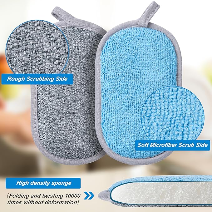 Dual-Sided Multi-Purpose Scrub Sponges, Non-Scratch Dishwashing Sponges for Kitchen, Reusable Microfiber Sponge for Efficiently Cleaning Dishes, High Density Sponge Inside (6 Pack, Medium) - Image 2