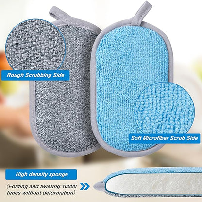 Dual-Sided Multi-Purpose Scrub Sponges, Non-Scratch Dishwashing Sponges for Kitchen, Reusable Microfiber Sponge for Efficiently Cleaning Dishes, High Density Sponge Inside (6 Pack, Medium) - Image 2