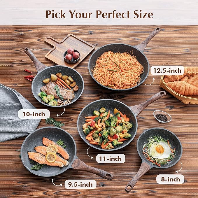 SENSARTE Nonstick Frying Pan Skillet, Swiss Granite Coating Omelette Pan, Healthy Stone Cookware Chef's Pan, PFOA Free (8/9.5/10/11/12.5 Inch) (11 Inch) - Image 7