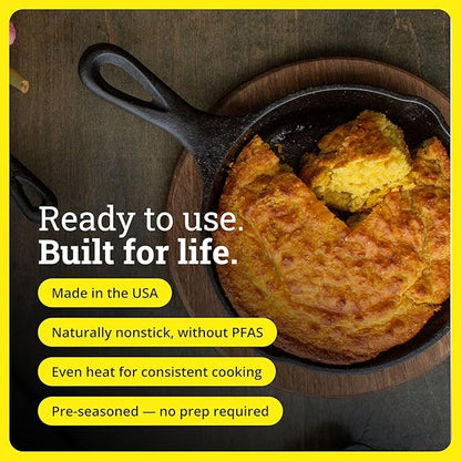 Lodge Seasoned Cast Iron Skillet 6.5 Inches - PFAS-Free, Non-Toxic Cookware - Use with an Oven, Stove, Grill, or Campfire - Naturally Non-Stick & Oven Safe