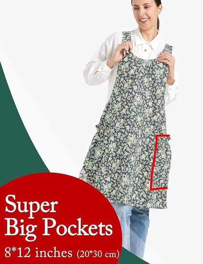 Cozy Adjustable Cross Back Aprons for Women with Pockets Cotton Linen Cooking Kitchen Baking
