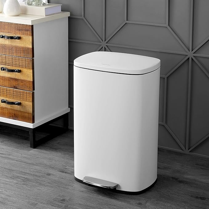happimess HPM1006C Connor Rectangular 13-Gallon Trash Can with Soft-Close Lid and Free Mini Trash Can, Fingerprint Resistant, Modern, Minimalistic for Home, Kitchen, Office, Bathroom, White - Image 2
