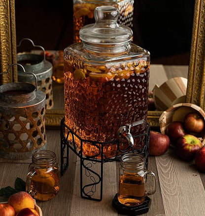 2.5 Gallon Glass Beverage Dispenser with Stainless Steel Spigot, Metal Stand, and Drip Tray – Mason Jar Style Drink Dispenser for Parties, Iced Tea, Water, Lemonade, and More - Image 2