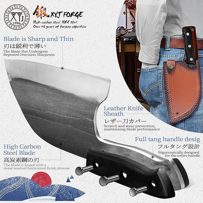 Full Tang, Serbian Chefs knife,Chef Meat Cleaver,Kitchen Knives,Set with Leather Sheath,Take Carrying,Butcher (8 Inch)