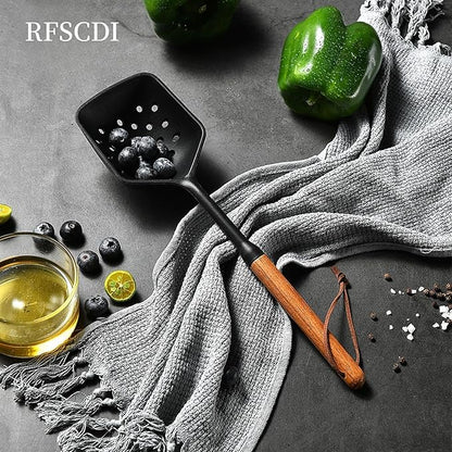 Exquisite Silicone Cooking Utensils Set - Non-Toxic, Heat-Resistant Kitchen Utensils Set with Food-Grade Silicone & Wood Handles - Includes Spatula & Spoon for Non-Stick Cookware, Black - Image 4