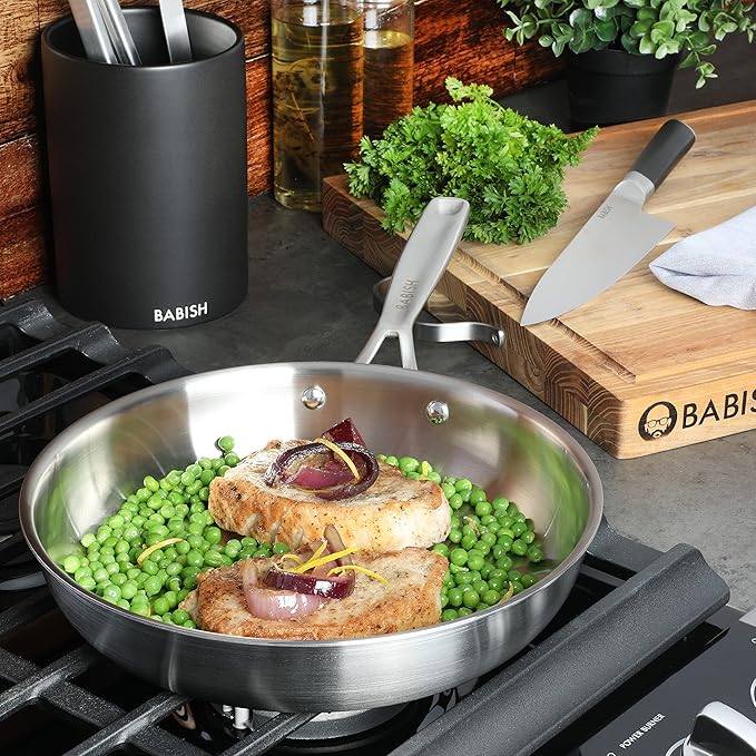 Babish 10-Inch Tri-Ply Stainless Steel Frying Pan – Professional Grade Skillet for Searing, Sautéing & Everyday Cooking - Image 6