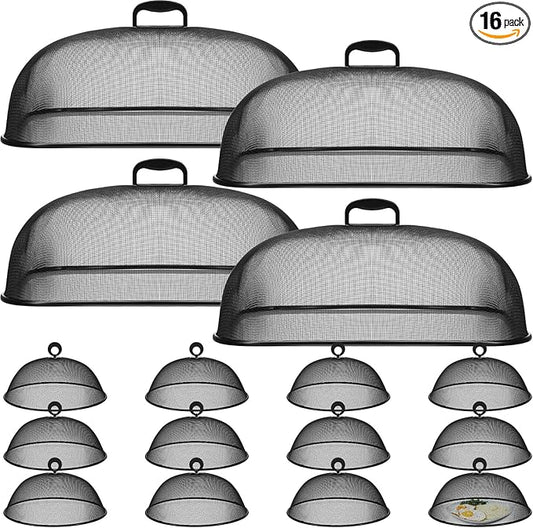 Hicarer 16 Pcs Metal Mesh Screen Food Cover for Outdoors Set Including Extra Large 18.5 in Mesh Food Tents for Outdoor Pcs 11 in Large Dome Picnic Covers (Black) by Hicarer