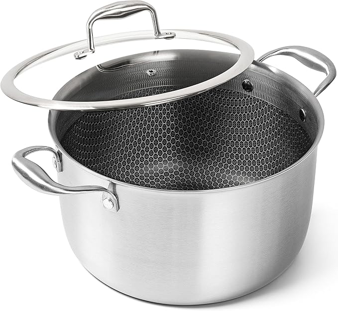 MICHELANGELO Tri-ply Stainless Steel Stock Pot, 8-Quart Stockpot with Lid, 18/10 Nonstick Cooking Pot with Honeycomb Interior, Compatible with All Cooktops by Michelangelo