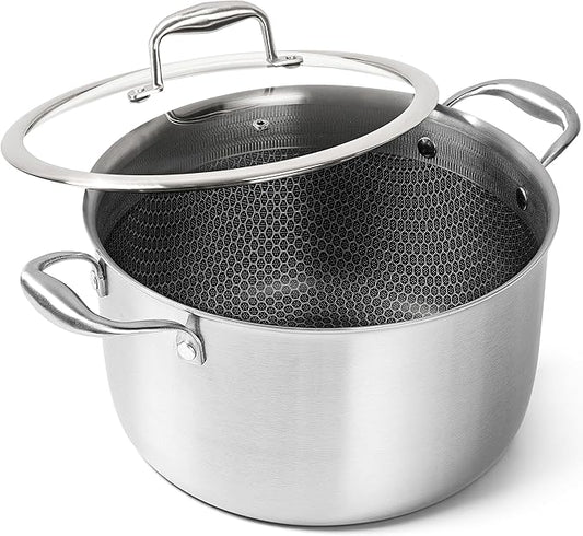 MICHELANGELO Tri-ply Stainless Steel Stock Pot, 8-Quart Stockpot with Lid, 18/10 Nonstick Cooking Pot with Honeycomb Interior, Compatible with All Cooktops by Michelangelo