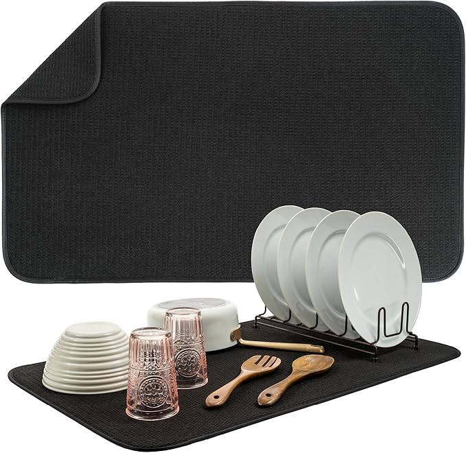 S&T INC. Dish Drying Mat Jumbo, 18” x 30”, Absorbent Microfiber Kitchen Counter Mat, Dish Drying Pad for Dishes, Utensils, Pots and Pans, Jumbo, Black by STINC