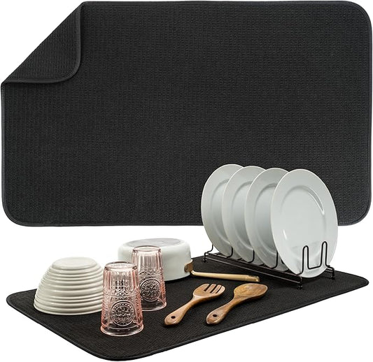 S&T INC. Dish Drying Mat Jumbo, 18” x 30”, Absorbent Microfiber Kitchen Counter Mat, Dish Drying Pad for Dishes, Utensils, Pots and Pans, Jumbo, Black by STINC