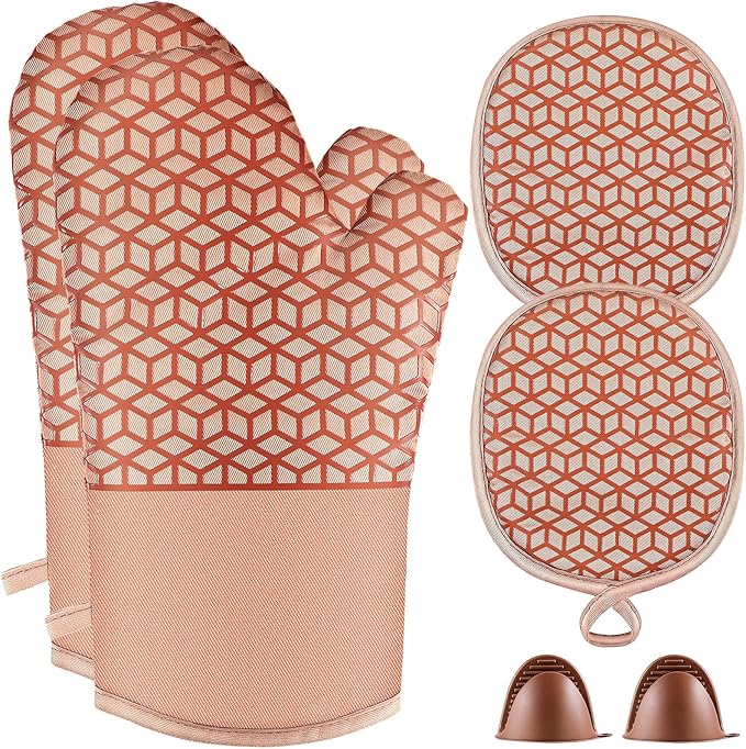 Oven Mitts And Pot Holders Set 6Pcs,Kitchen Oven Glove,High Heat Resistant 500°F Large Size Oven Mits And Potholders With Soft Cotton Lining And Non-Slip Silicone Surface For Cooking (Brown) by Startyourcomfortablelife