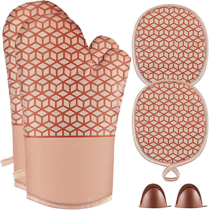 Oven Mitts And Pot Holders Set 6Pcs,Kitchen Oven Glove,High Heat Resistant 500°F Large Size Oven Mits And Potholders With Soft Cotton Lining And Non-Slip Silicone Surface For Cooking (Brown) by Startyourcomfortablelife
