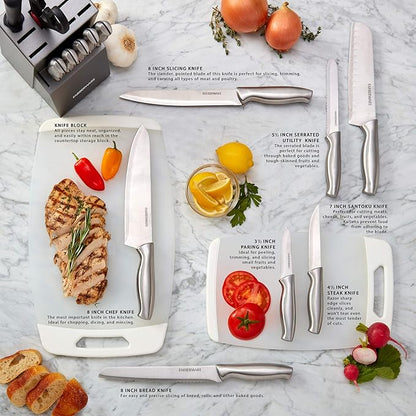 Farberware 15-Piece Stamped Stainless Steel Knife Block Set, High-Carbon Stainless Steel Kitchen Knife Set with Ergonomic Handles, Razor-Sharp Knives with Wood Block, 15-Piece Set, Graphite - Image 5