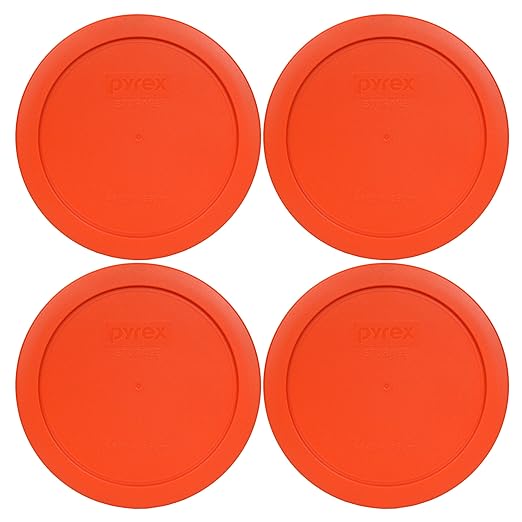 Pyrex 7201-PC 4 Cup Pumpkin Orange Food Storage Replacement Lids (4-Pack) - Made in USA by Pyrex