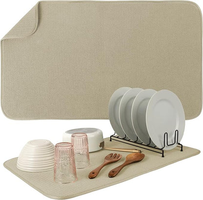 S&T INC. Dish Drying Mat Jumbo, 18” x 30”, Absorbent Microfiber Kitchen Counter Mat, Dish Drying Pad for Dishes, Utensils, Pots and Pans, Jumbo, Pure Cashmere by STINC