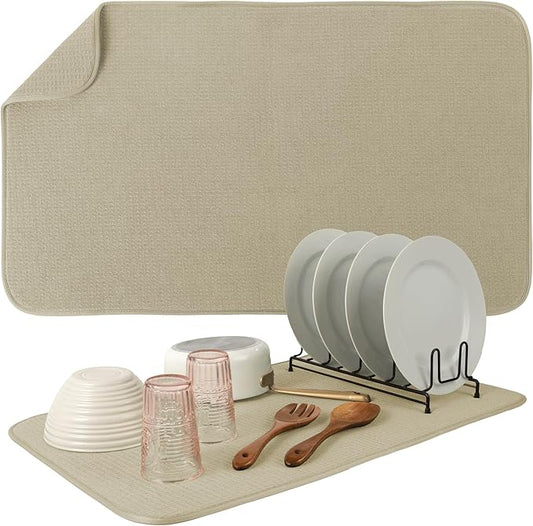 S&T INC. Dish Drying Mat Jumbo, 18” x 30”, Absorbent Microfiber Kitchen Counter Mat, Dish Drying Pad for Dishes, Utensils, Pots and Pans, Jumbo, Pure Cashmere by STINC