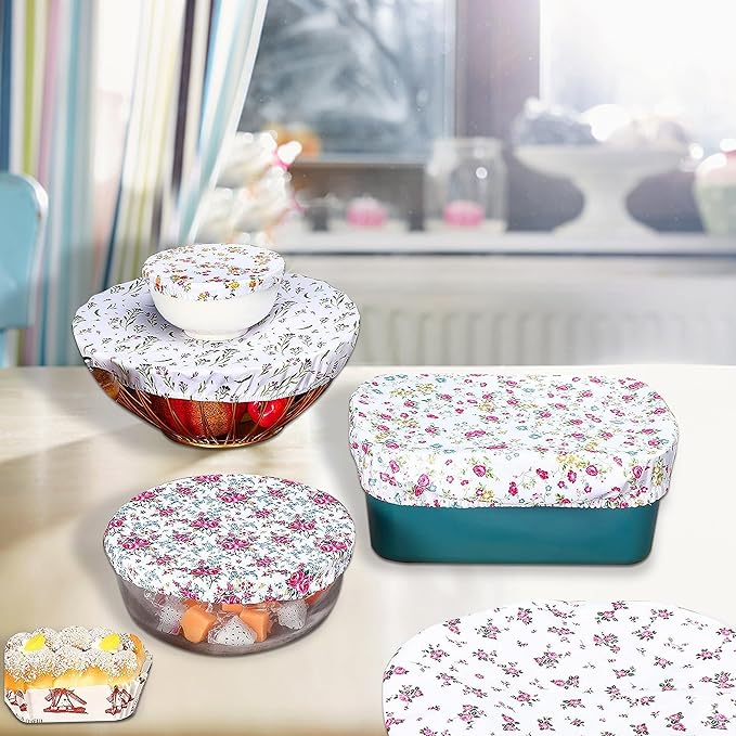 10Pcs Reusable Bowl Covers In 5 Size, Stretch Cloth Fabric Dish Cover Kitchen Storage Containers Lids for Fruits Food Leftover Dough Bread Proofing