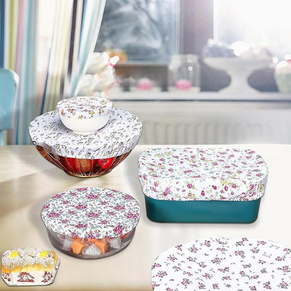 10Pcs Reusable Bowl Covers In 5 Size, Stretch Cloth Fabric Dish Cover Kitchen Storage Containers Lids for Fruits Food Leftover Dough Bread Proofing