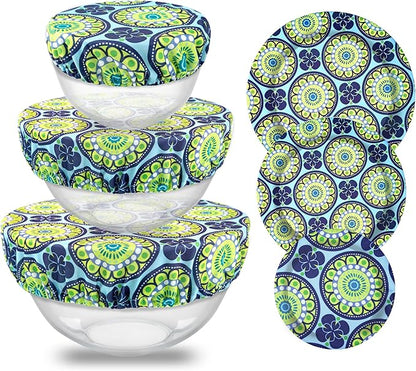 wegreeco Elastic Reusable Bowl Covers for Bread Proofing, Fabric Cloth Sourdough Bowl Covers for Proofing - Set of 3, Funky Flower