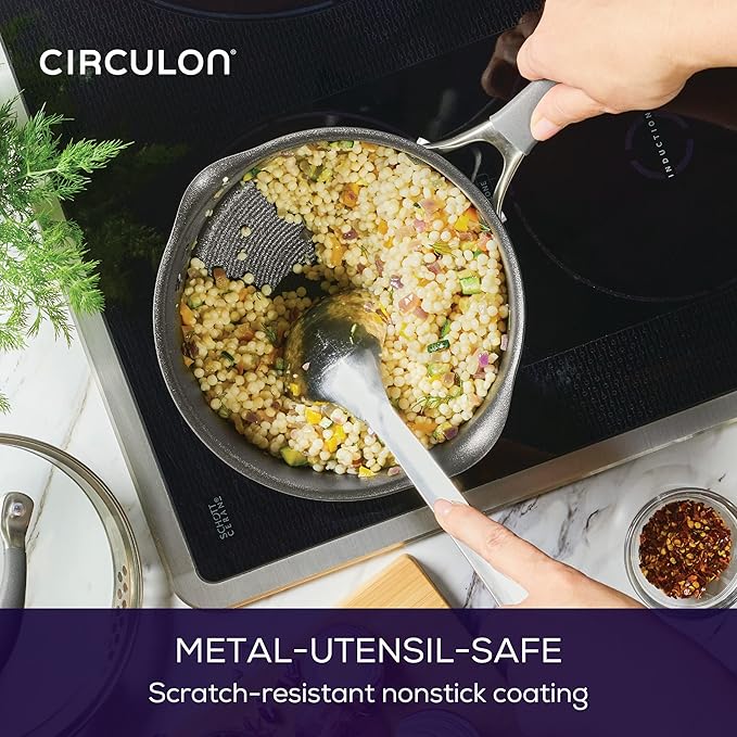 Circulon A1 Series w/ ScratchDefense Nonstick Induction Straining Sauce Pan with Lid, 3-Quart, Saucepan with Pour Spout, Graphite - Image 8