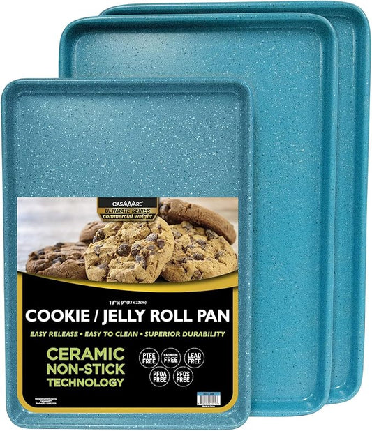casaWare 3pc Ultimate Commercial Weight Cookie Sheet Set, Two 15 x 10-Inch Pans, One 13 x 9-Inch-Inch Pan (Blue Granite) by casaWare