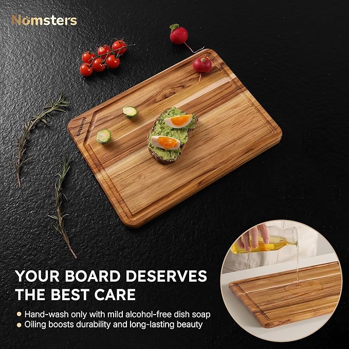 Teak Wood Cutting Board for Kitchen 13inch Charcuterie Board Serving Heavy Duty Non Toxic Slip Over Sink Solid Thick Haus Wooden Chopping Board Large Big Small Meat Best Kitchen Essential Gift - Image 8