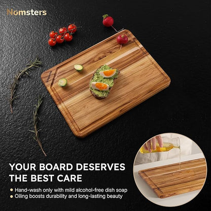 Teak Wood Cutting Board for Kitchen 13inch Charcuterie Board Serving Heavy Duty Non Toxic Slip Over Sink Solid Thick Haus Wooden Chopping Board Large Big Small Meat Best Kitchen Essential Gift - Image 8