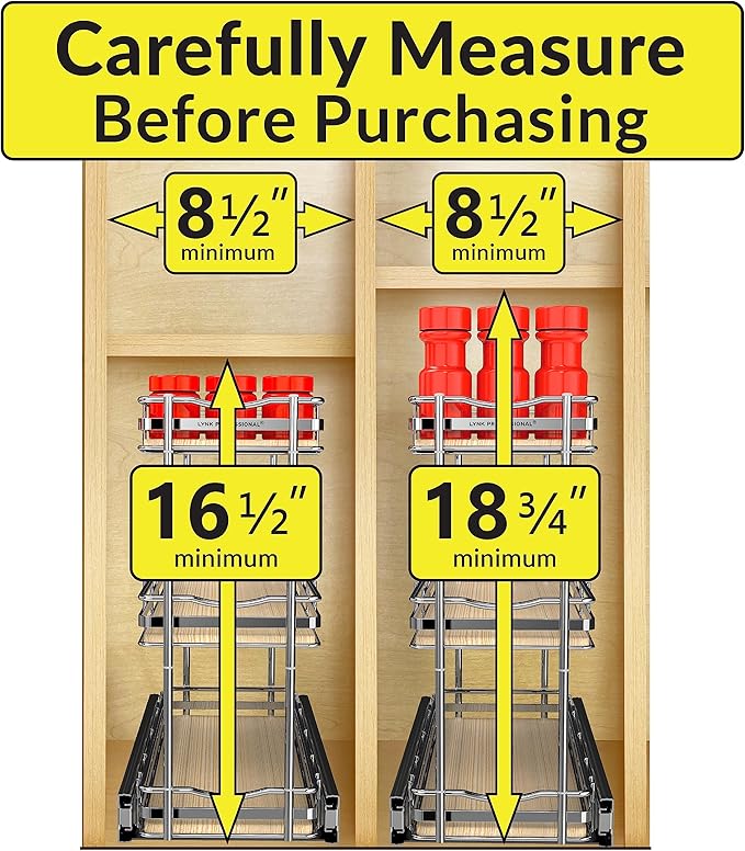 LYNK PROFESSIONAL® Élite™ Pull Out Spice Rack Organizer for Inside Kitchen Cabinets - 6" x 21" - Slide Out Drawer – Wood/Chrome Sliding Spice Organization for cabinet - Spice Racks - 6 Tier - Image 4
