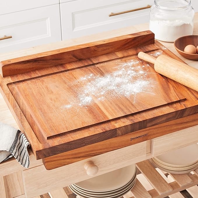 Ironwood Gourmet Double-Sided Countertop Lyon Pastry/Cutting Board With Gravy Groove, Acacia Wood 17.25 x 24 x 1.25 inches - Image 9