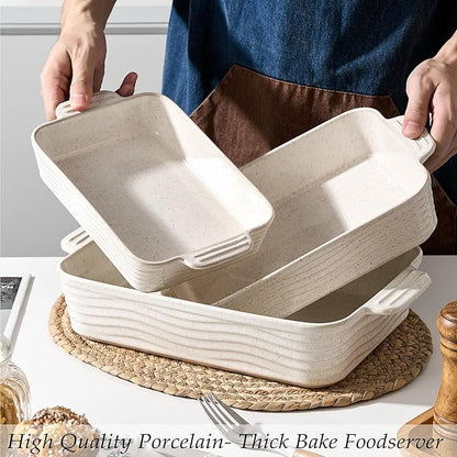 Ceramic Baking Dish Set of 3, Casserole Dishes for Oven, Square Porcelain Bakeware Set with Handles, Lasagna Baking Pan for Cooking, Perfect for Baking and Serving, Housewarming, Halloween, Thanksgiving, Christmas, New Year-Reactive White - Image 6