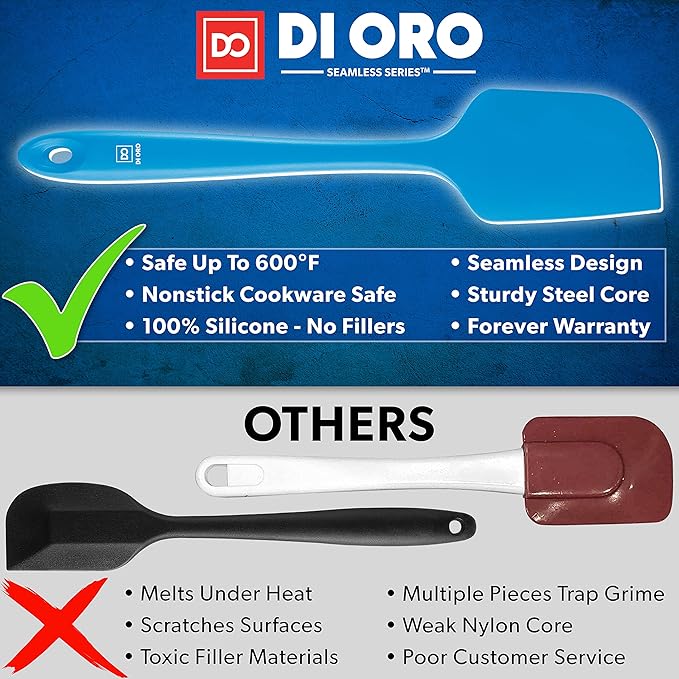 DI ORO Silicone Spatula Set - Rubber Kitchen Spatulas for Baking, Cooking, & Mixing - 600°F Heat-Resistant & BPA Free Silicone Scraper Spatulas for Nonstick Cookware - Dishwasher Safe (3pc, Blue) - Image 2