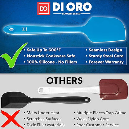 DI ORO Silicone Spatula Set - Rubber Kitchen Spatulas for Baking, Cooking, & Mixing - 600°F Heat-Resistant & BPA Free Silicone Scraper Spatulas for Nonstick Cookware - Dishwasher Safe (3pc, Blue) - Image 2