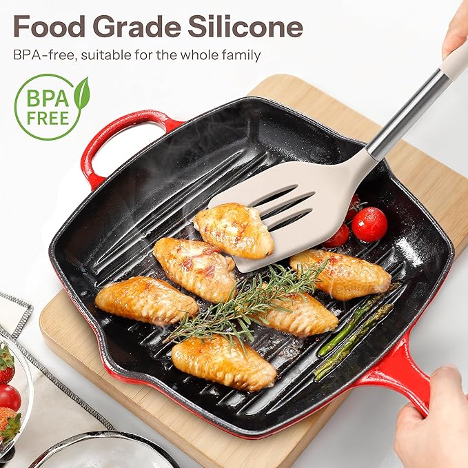 NCUE Silicone Cooking Utensils Set, 28 Pcs Kitchen Utensils Set 446°F Heat Resistant Spatula Set, Food Grade Silicone and Stainless Steel Handle Kitchen Gadgets for Nonstick Cookware BPA Free - Image 3