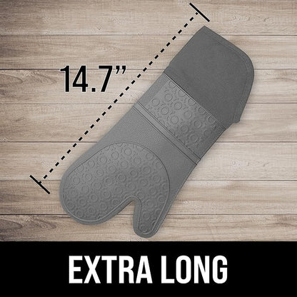 BPA-Free Soft Silicone Oven Mitts - Ultra Heat Resistant Oven Mitts with Thick Cotton Liner - Extra Long Slip Resistant Pot Holders, Flexible Oven Gloves - Gray 14.7" - Image 2