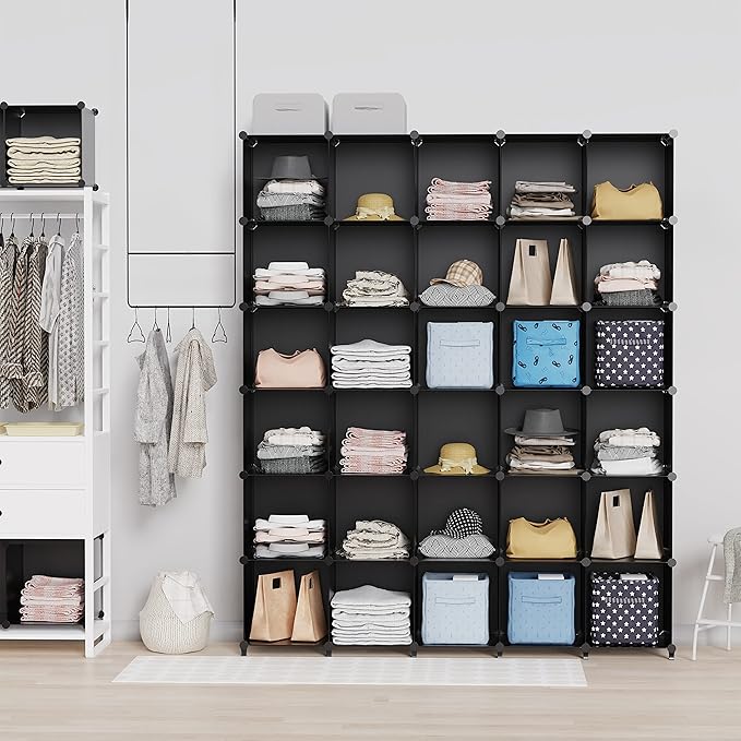 HOMIDEC Closet Organizers and Storage, 16 Cube Storage Organizer, Closet Organizer Bookshelf Cubes Shelves for Clothes, Bedroom, Kids Room, Bathroom, Wardrobe, Garment Racks, Black - Image 2