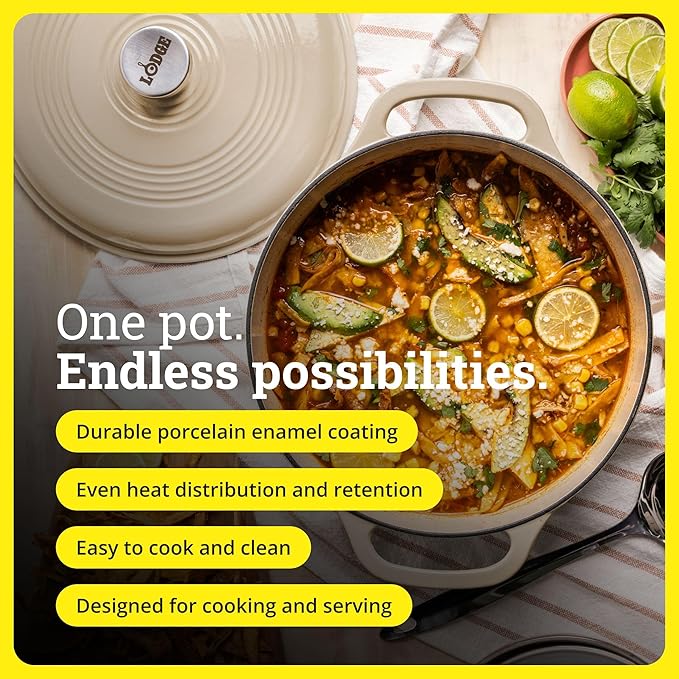 Lodge Essential Enamel Cast Iron Dutch Oven - Perfect for Bread Baking, Braising, Marinating & Slow Cooking - Features Moisture-Sealing Lid & Dual Handles - Kitchen Essentials - 6 Quarts - Sandalwood - Image 2