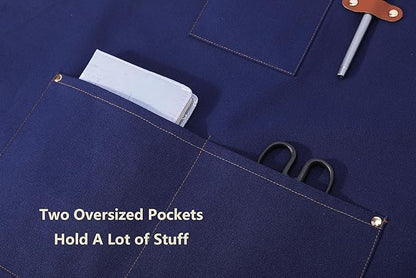 AFUN Chef Aprons for Women Men with Oversized Pockets, 12-Ounce Cotton Canvas Cross Back Water Repellent Apron (Dark Blue) - Image 9